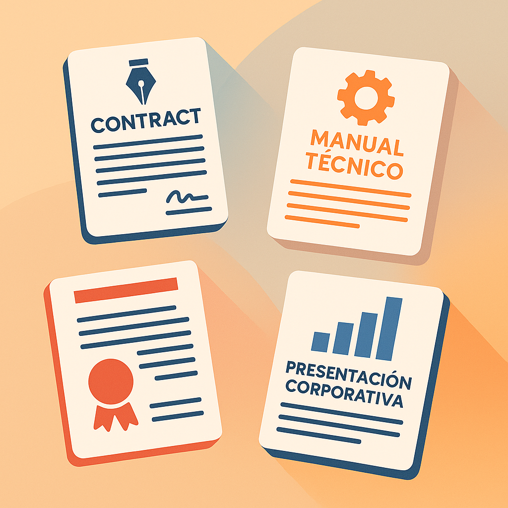 Conjunto de documentos PDF de distintos tipos flotando en composición ordenada.